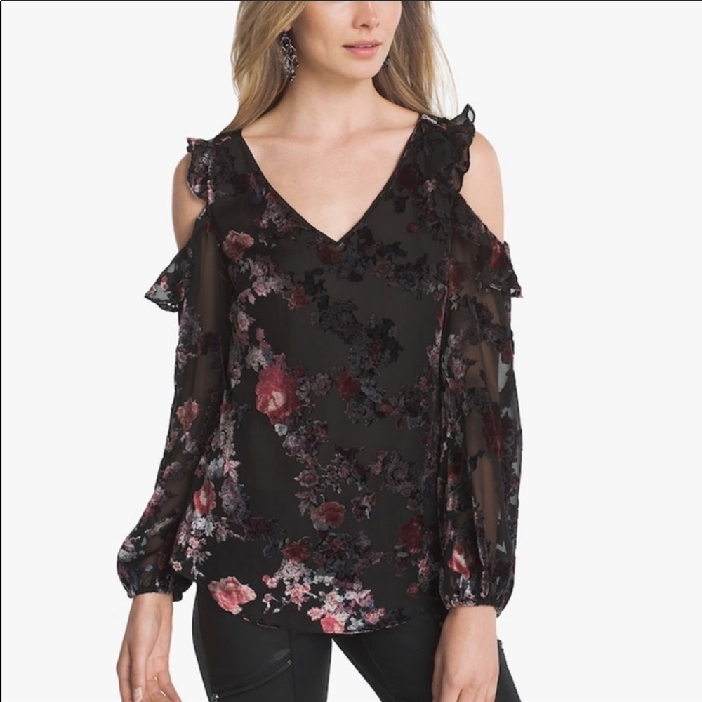 WHBM Velvet Burnout Cold Shoulder Top